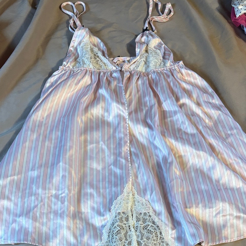 Victoria's Secret Pink and White Striped Chemise with Lace